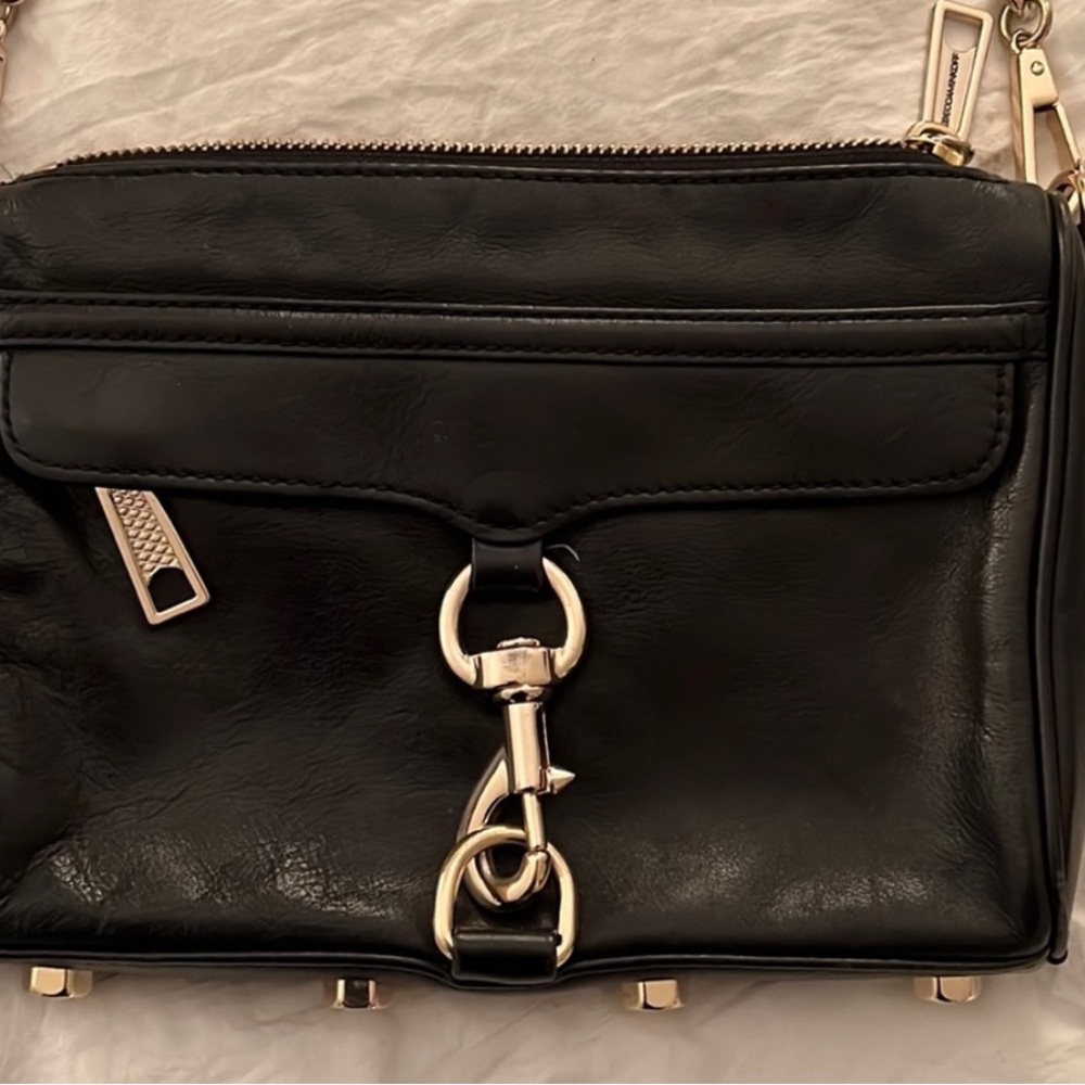Rebecca Minkoff Black Leather Crossbody Bag with Gold Accents